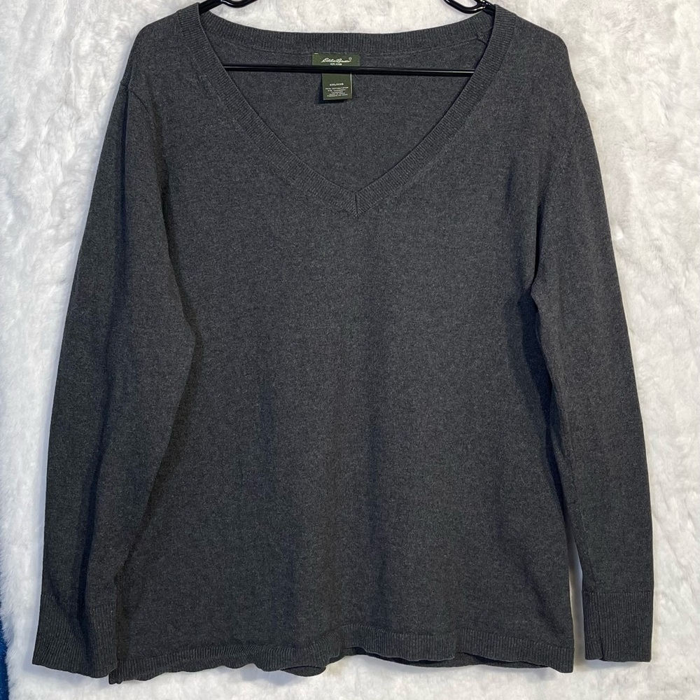 Eddie Bauer Mens V Neck Cashmere Cotton XXL Sweater Plain Professional Ribbed